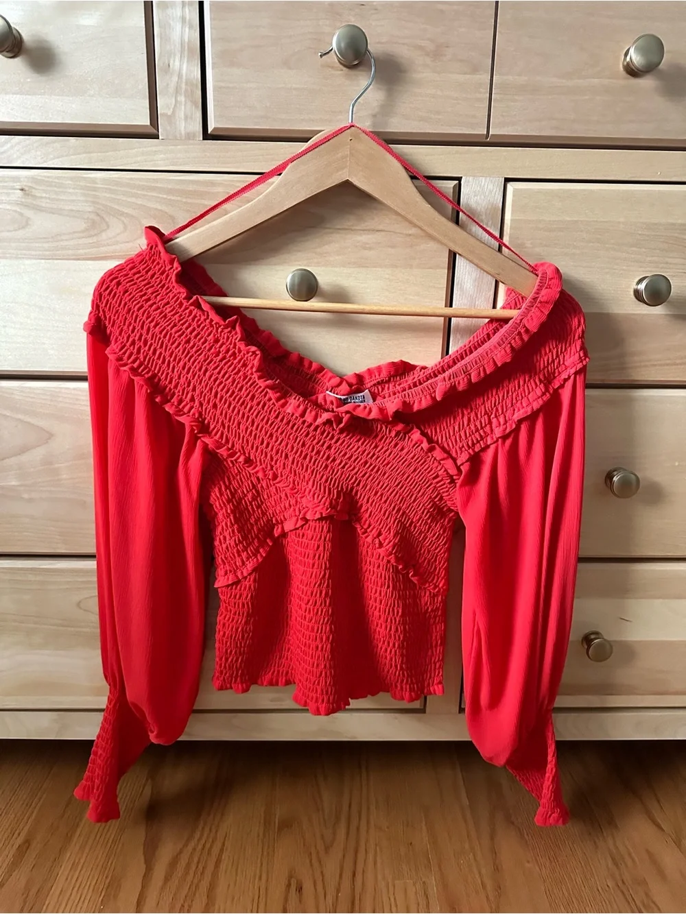 Anthropologie, Steve Madden Smocked Off-Shoulder Long Sleeve Top